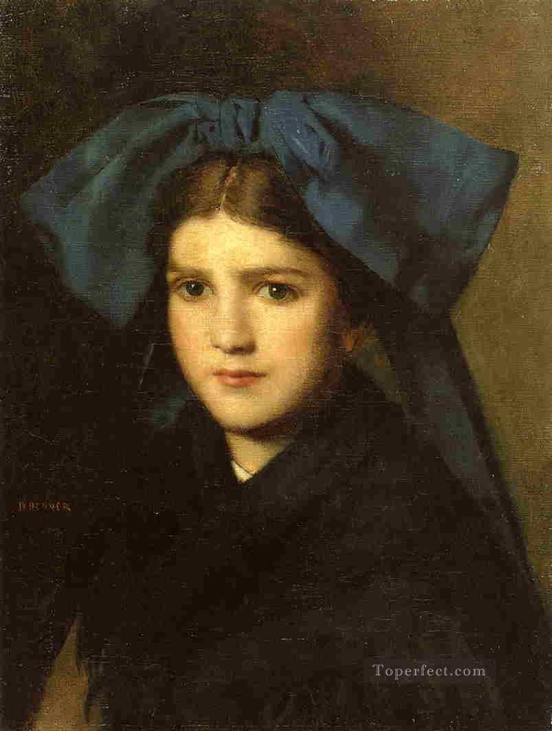 Portrait of a Young Girl with a Bow in Her Hair Jean Jacques Henner Oil Paintings